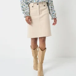 Rok<Blancheporte Rok in ribvelours met A-lijn grijsbeige