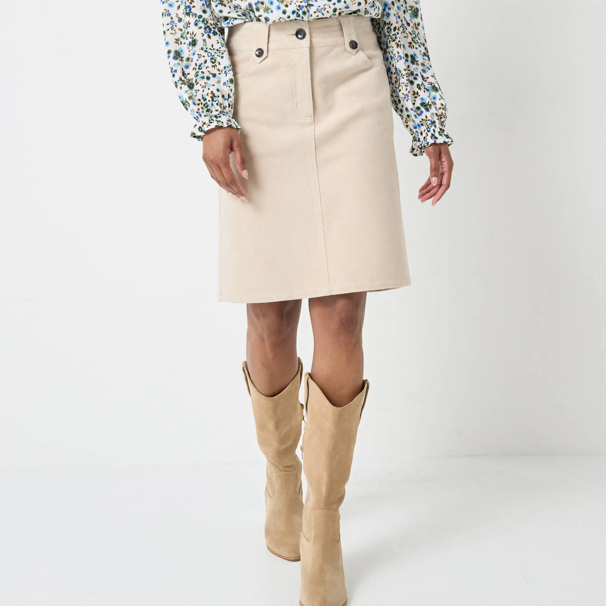 Rok<Blancheporte Rok in ribvelours met A-lijn grijsbeige
