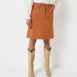 Rok<Blancheporte Rok in ribvelours met A-lijn karamel
