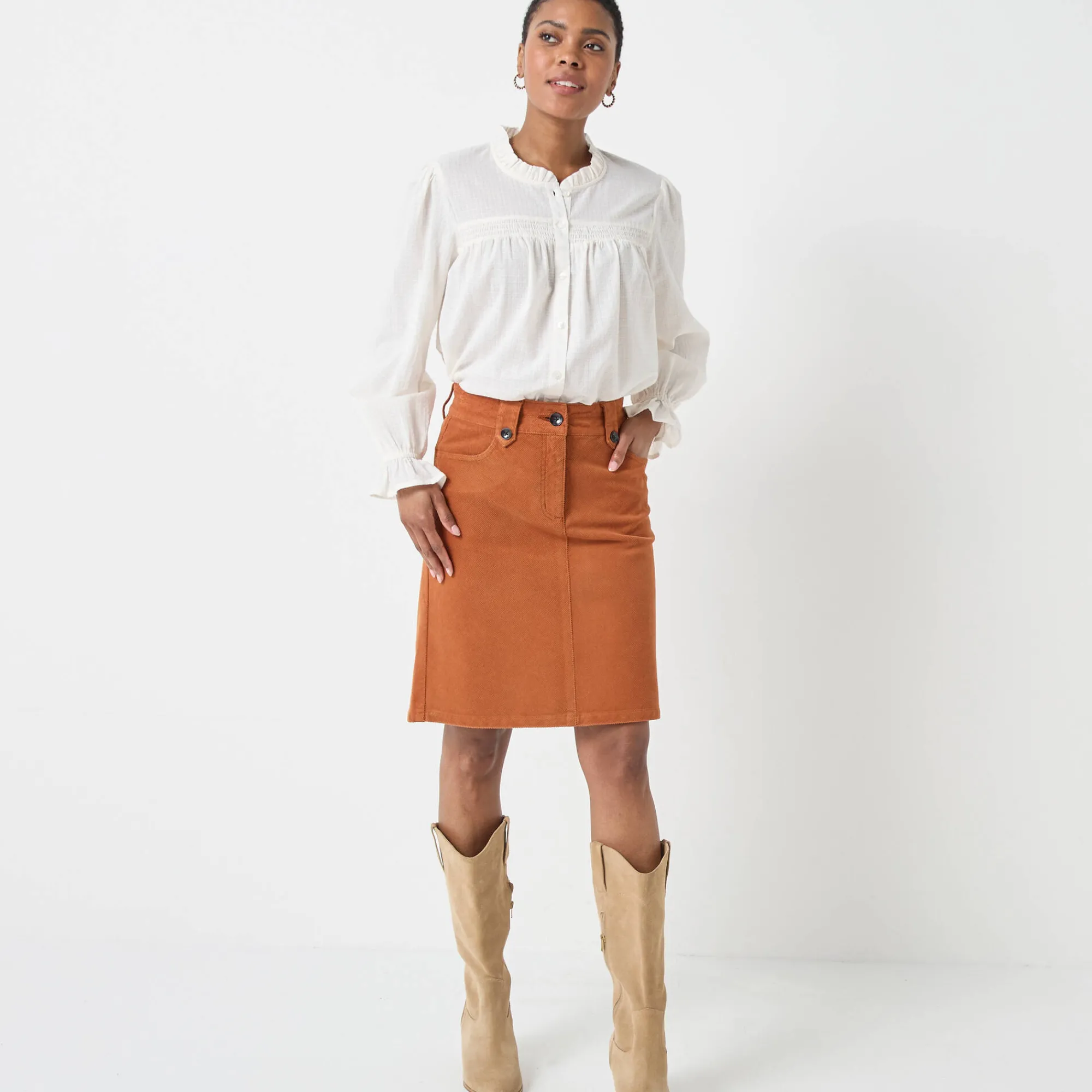 Rok<Blancheporte Rok in ribvelours met A-lijn karamel