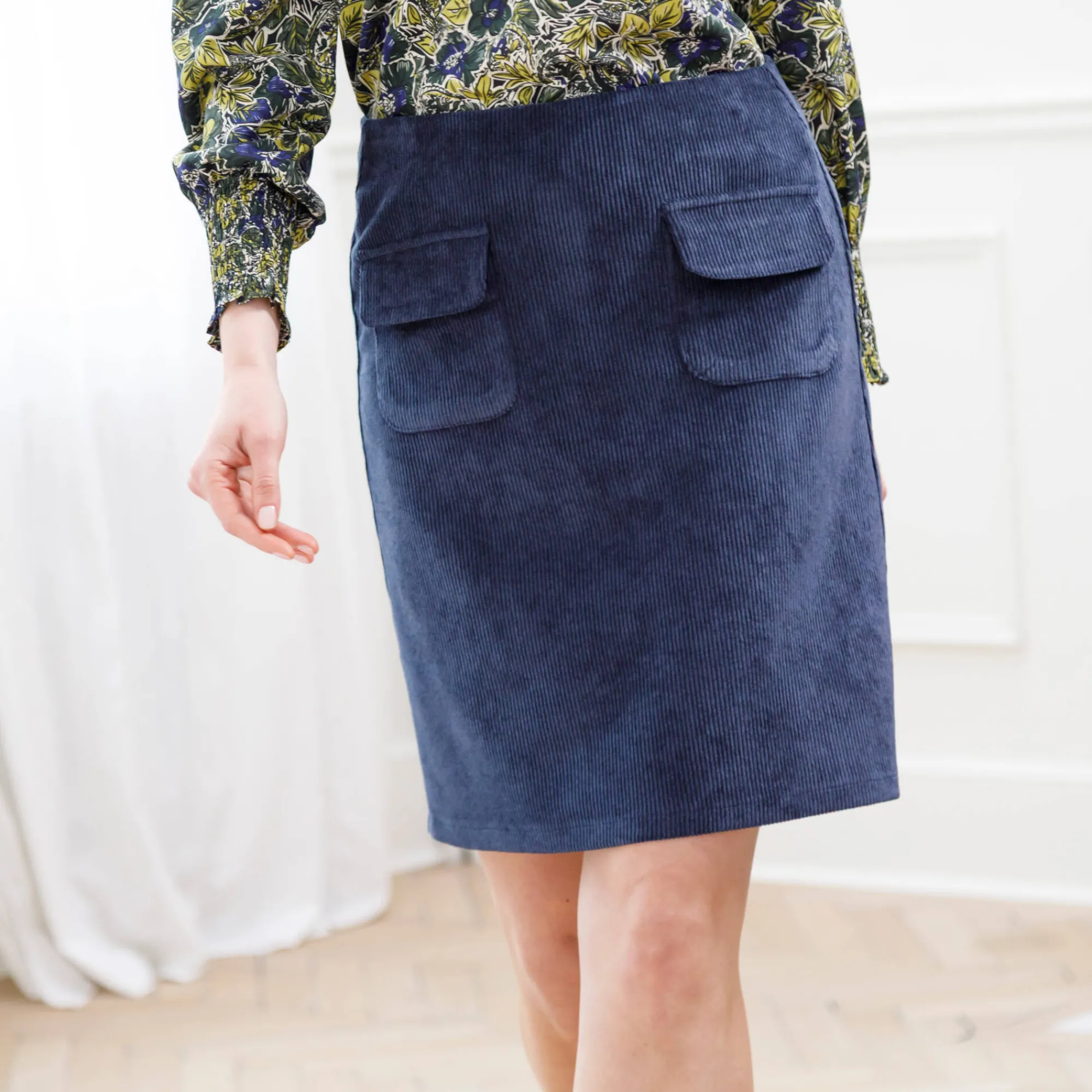Rok<Blancheporte Rok in velours met A-lijn marine