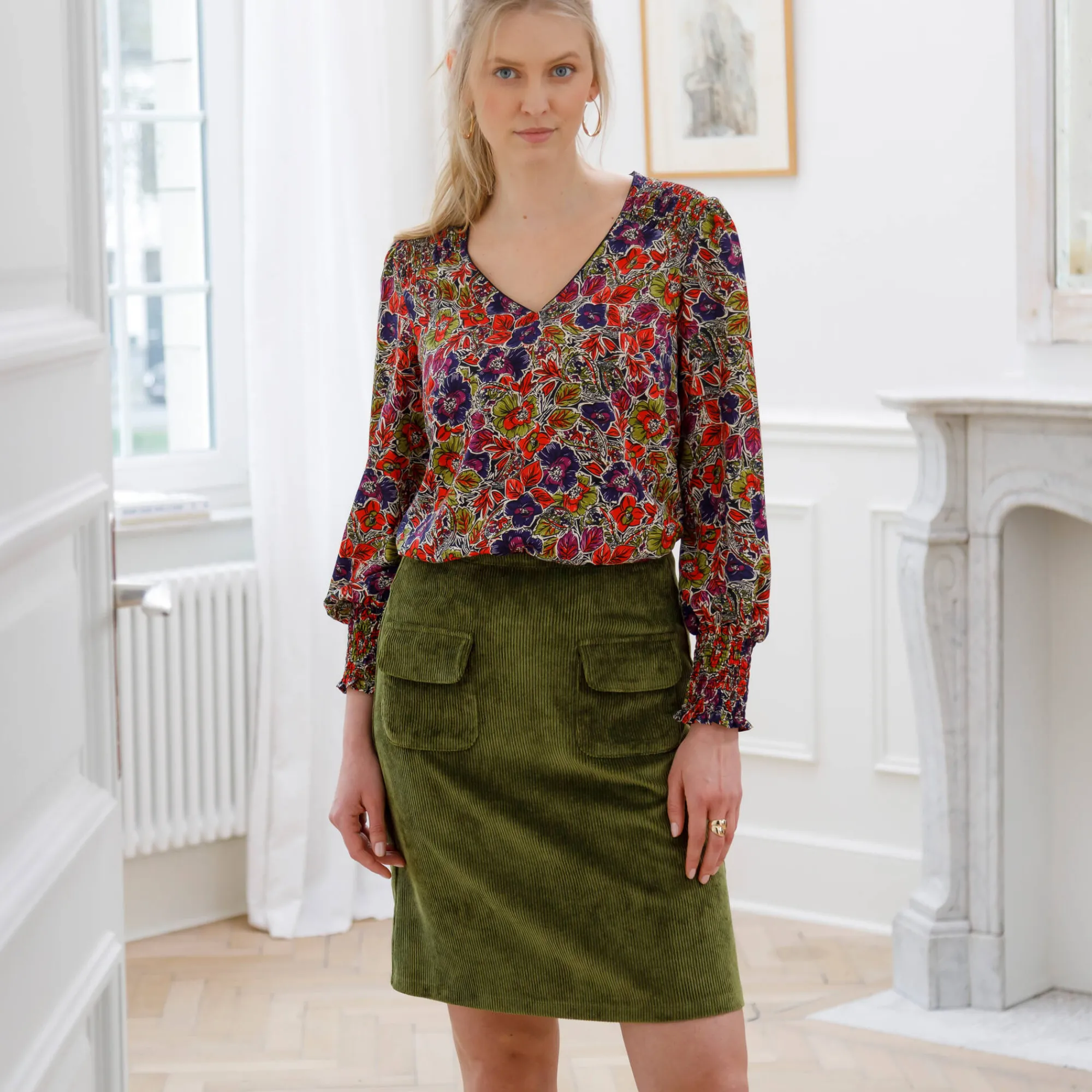 Rok<Blancheporte Rok in velours met A-lijn olijfgroen