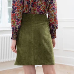 Rok<Blancheporte Rok in velours met A-lijn olijfgroen