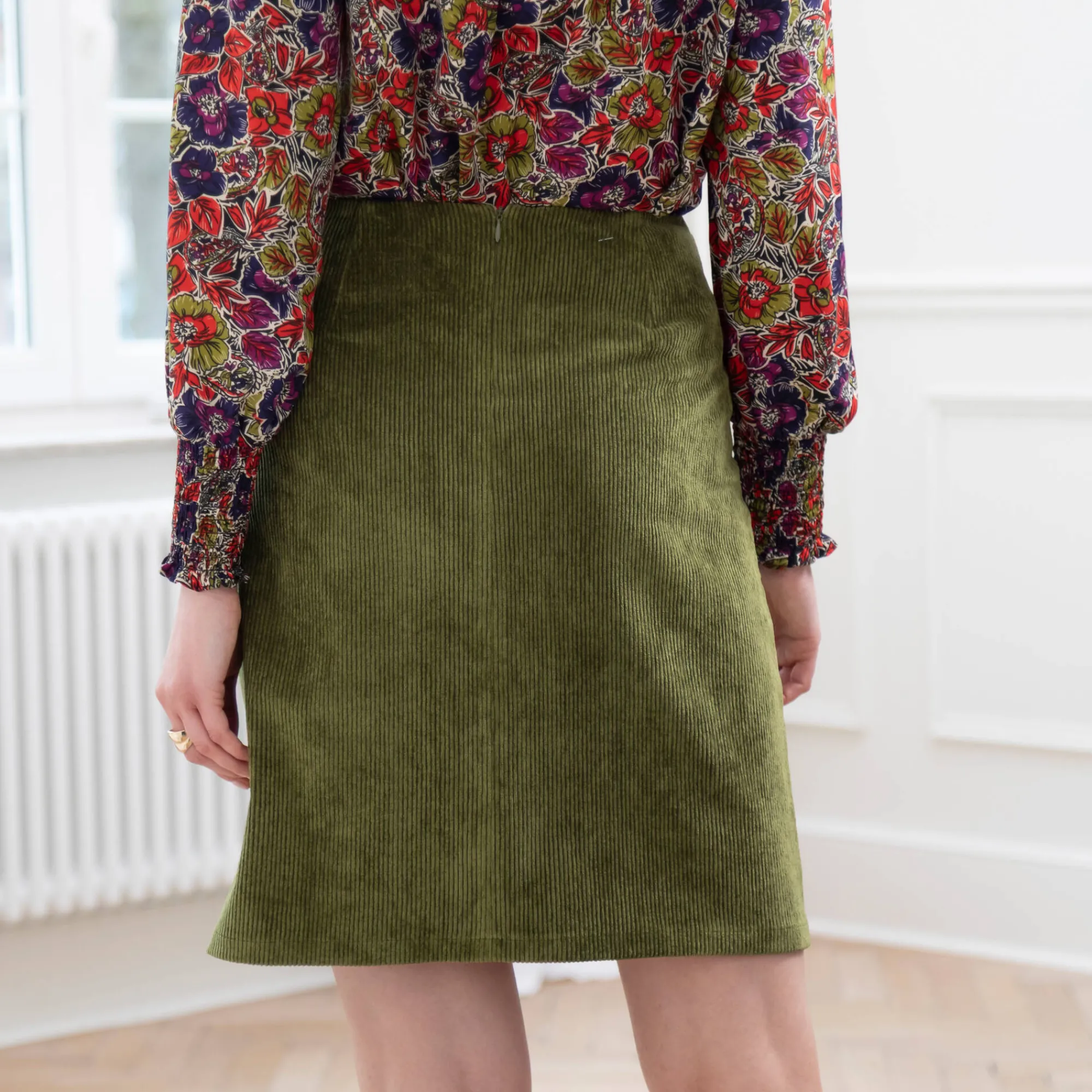Rok<Blancheporte Rok in velours met A-lijn olijfgroen