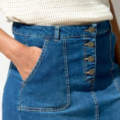 Rok<Blancheporte Rok met A-lijn, in jeans met knopen stone used