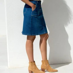 Rok<Blancheporte Rok met A-lijn, in jeans met knopen stone used