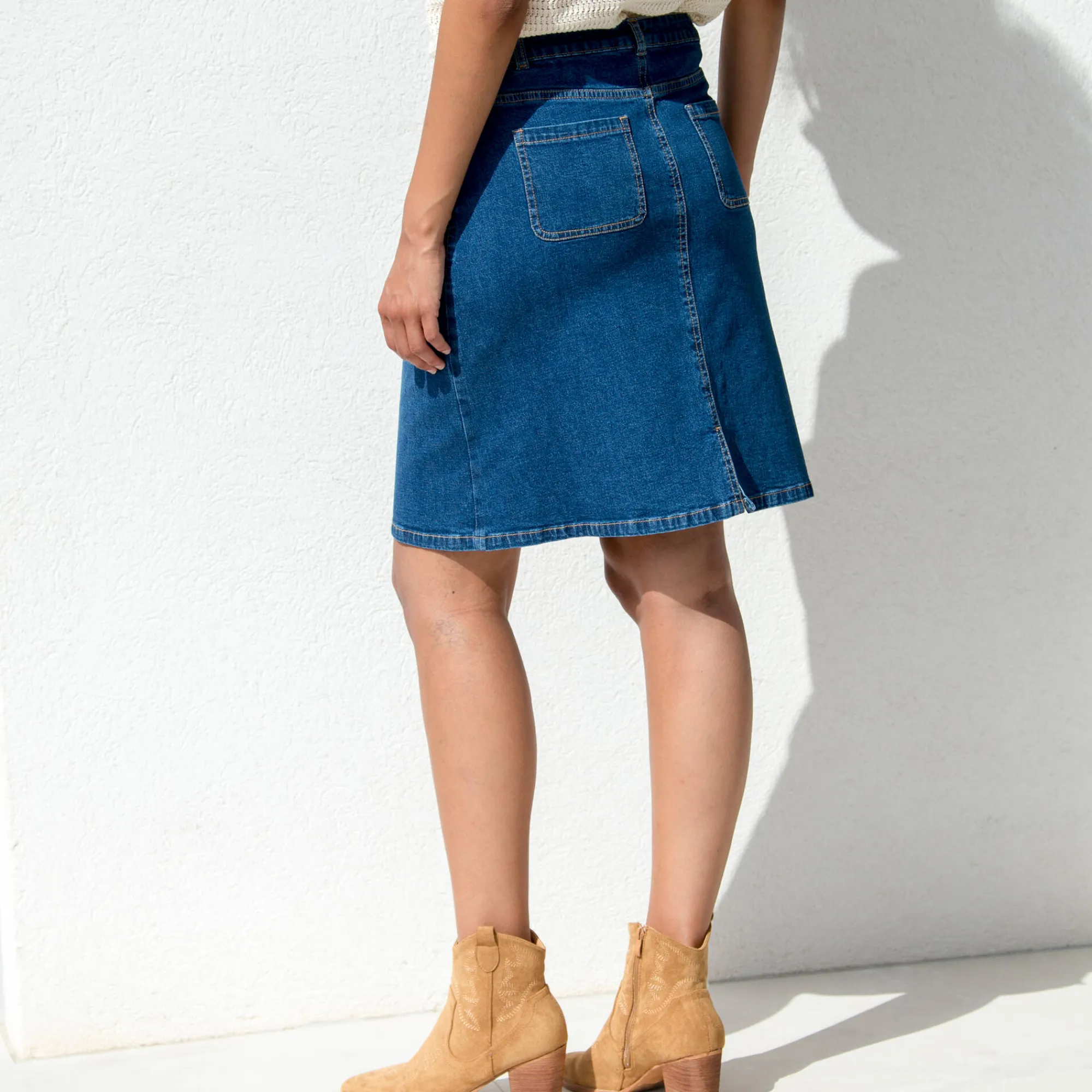 Rok<Blancheporte Rok met A-lijn, in jeans met knopen stone used