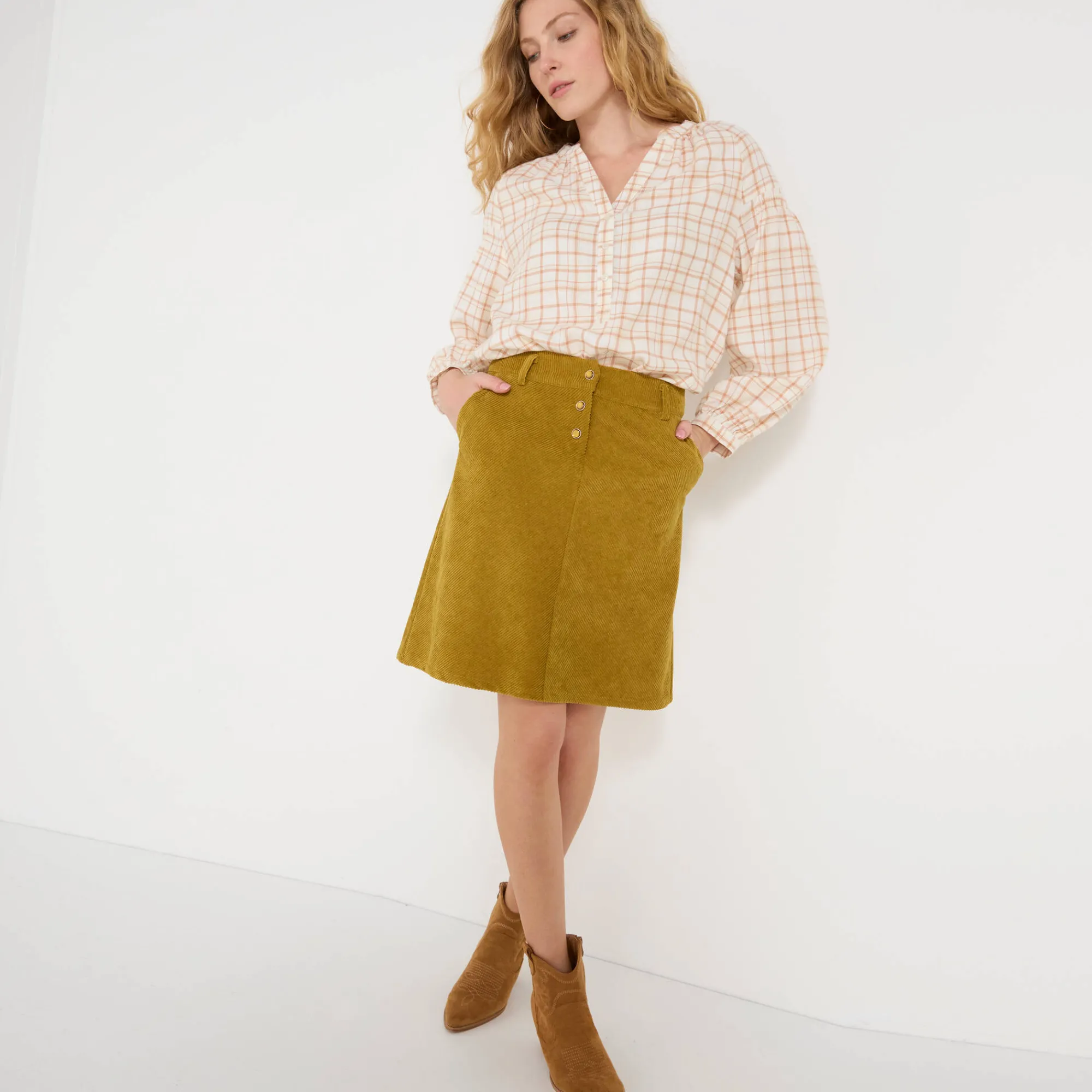 Feestoutfits Dames|Rok<Blancheporte Rok met A-lijn in velours kaki