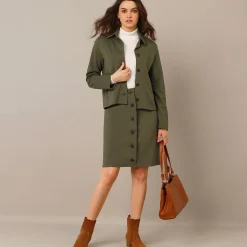 Rok<Blancheporte Rok met fantasieknopen, milano-breisel kaki