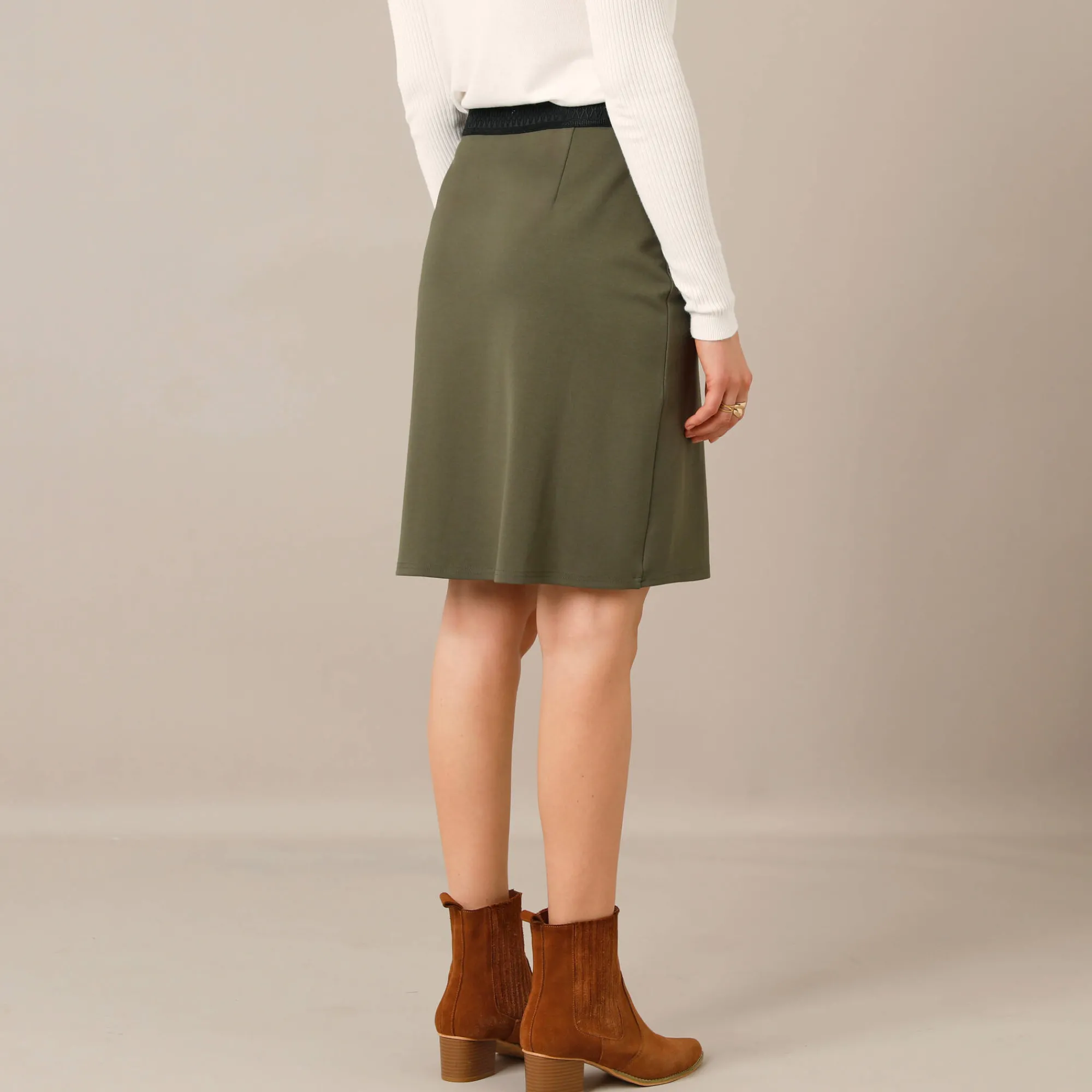 Rok<Blancheporte Rok met fantasieknopen, milano-breisel kaki