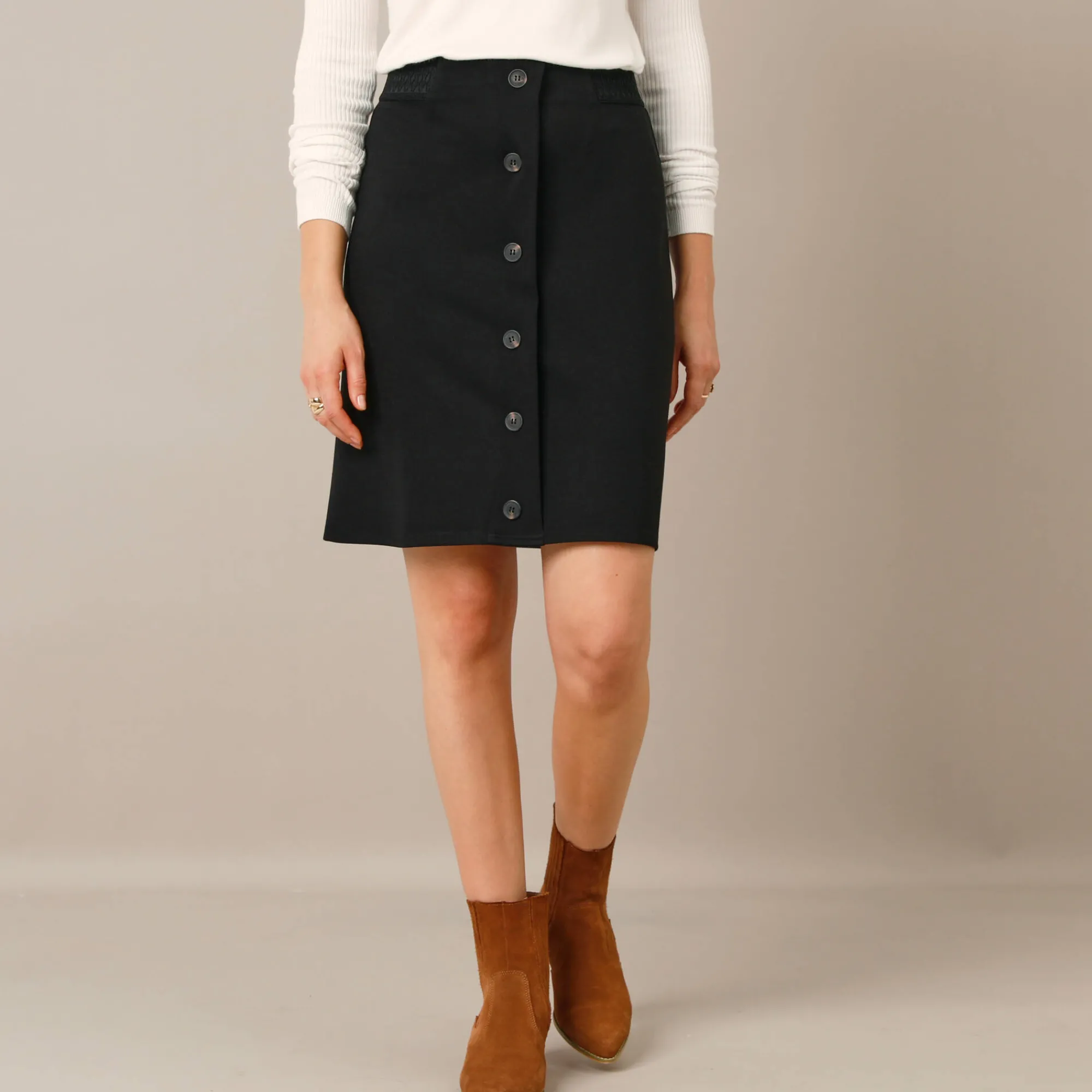 Rok<Blancheporte Rok met fantasieknopen, milano-breisel zwart