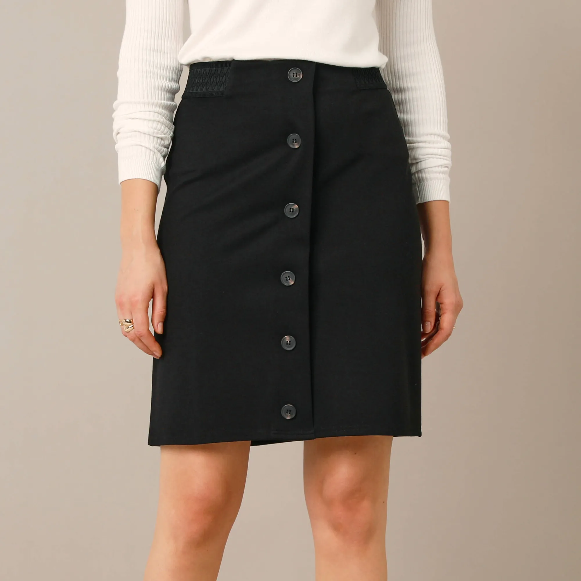 Rok<Blancheporte Rok met fantasieknopen, milano-breisel zwart