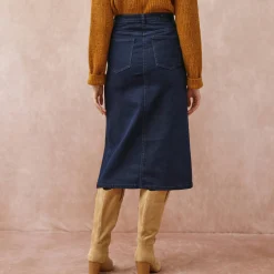 Rok<Blancheporte Rok met split en midilengte, soepel denim raw