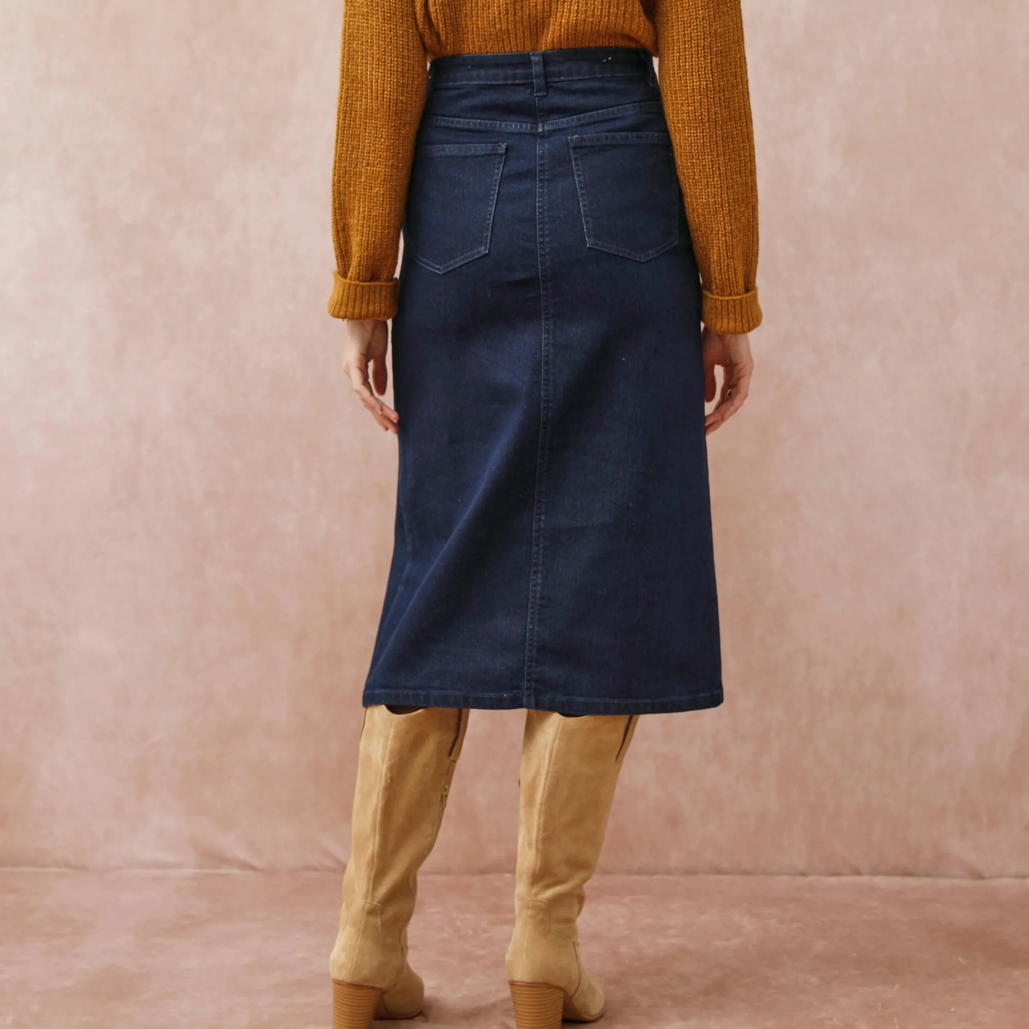 Rok<Blancheporte Rok met split en midilengte, soepel denim raw
