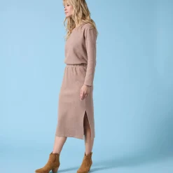 Rok<Blancheporte Rok Special Petite, geribbelde tricot chiné hazelnootbruin