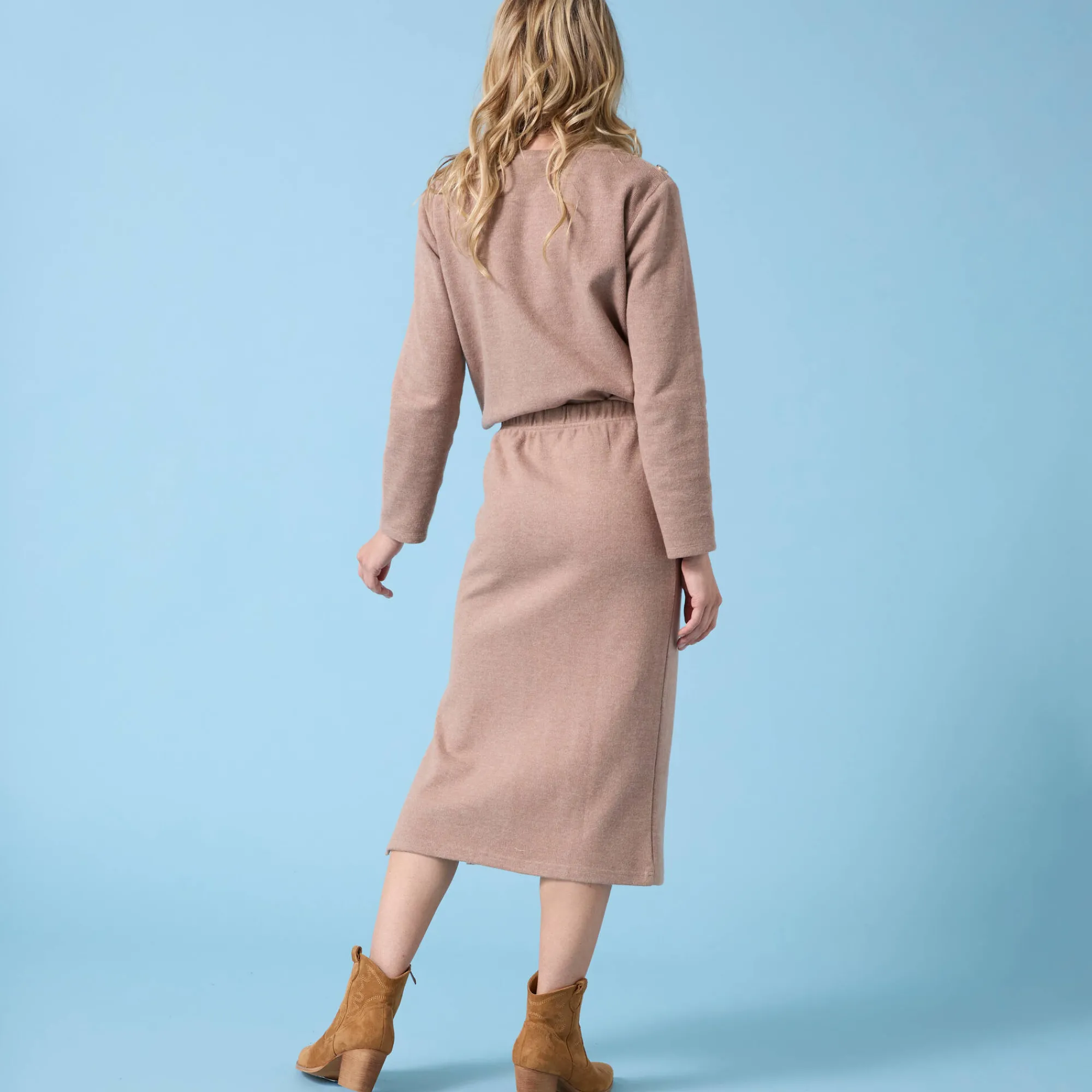 Rok<Blancheporte Rok Special Petite, geribbelde tricot chiné hazelnootbruin