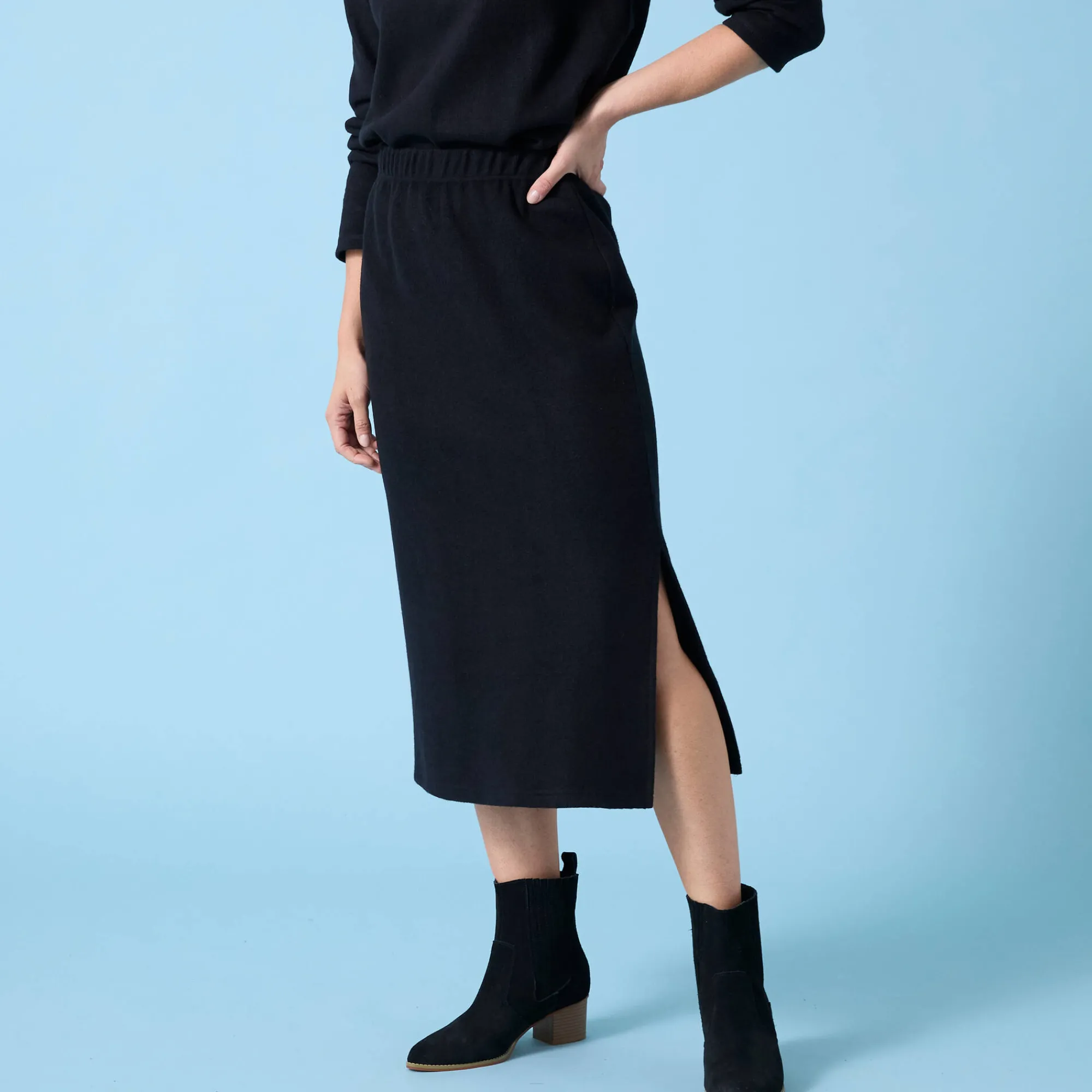 Rok<Blancheporte Rok Special Petite, geribbelde tricot zwart