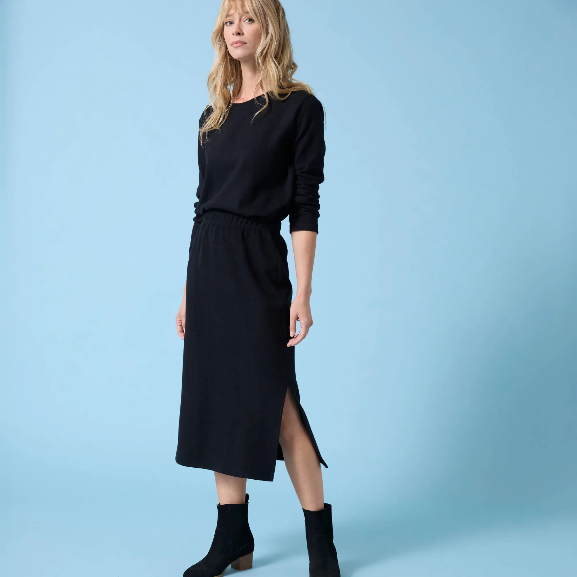 Rok<Blancheporte Rok Special Petite, geribbelde tricot zwart
