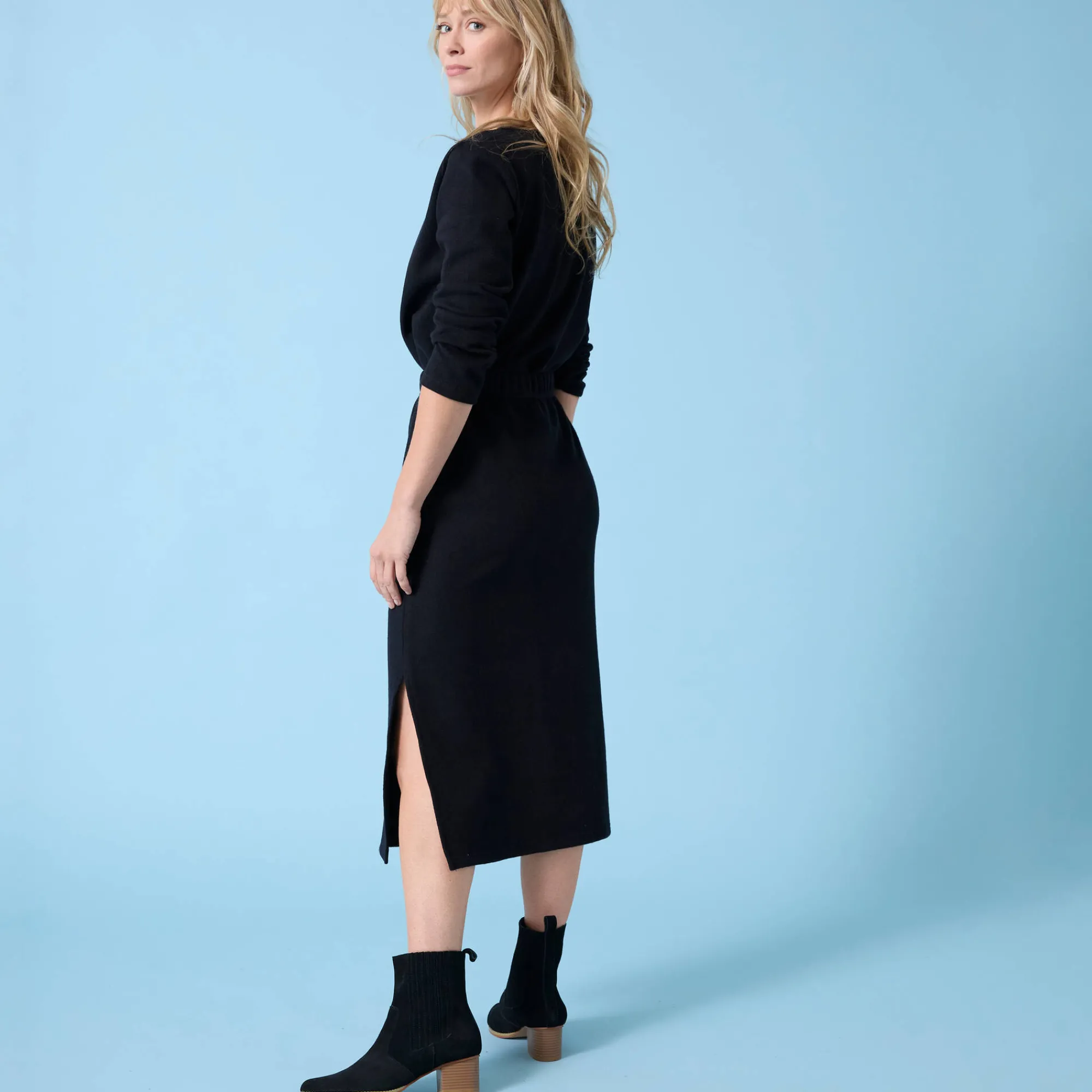 Rok<Blancheporte Rok Special Petite, geribbelde tricot zwart