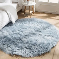 Tapijt<Blancheporte Rond tapijtje met hoge polen gletsjerblauw