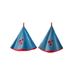 Droogdoek En Handdoek<Blancheporte Ronde droogdoeken in badstof met klaprozenborduursel - set van 2 blauw