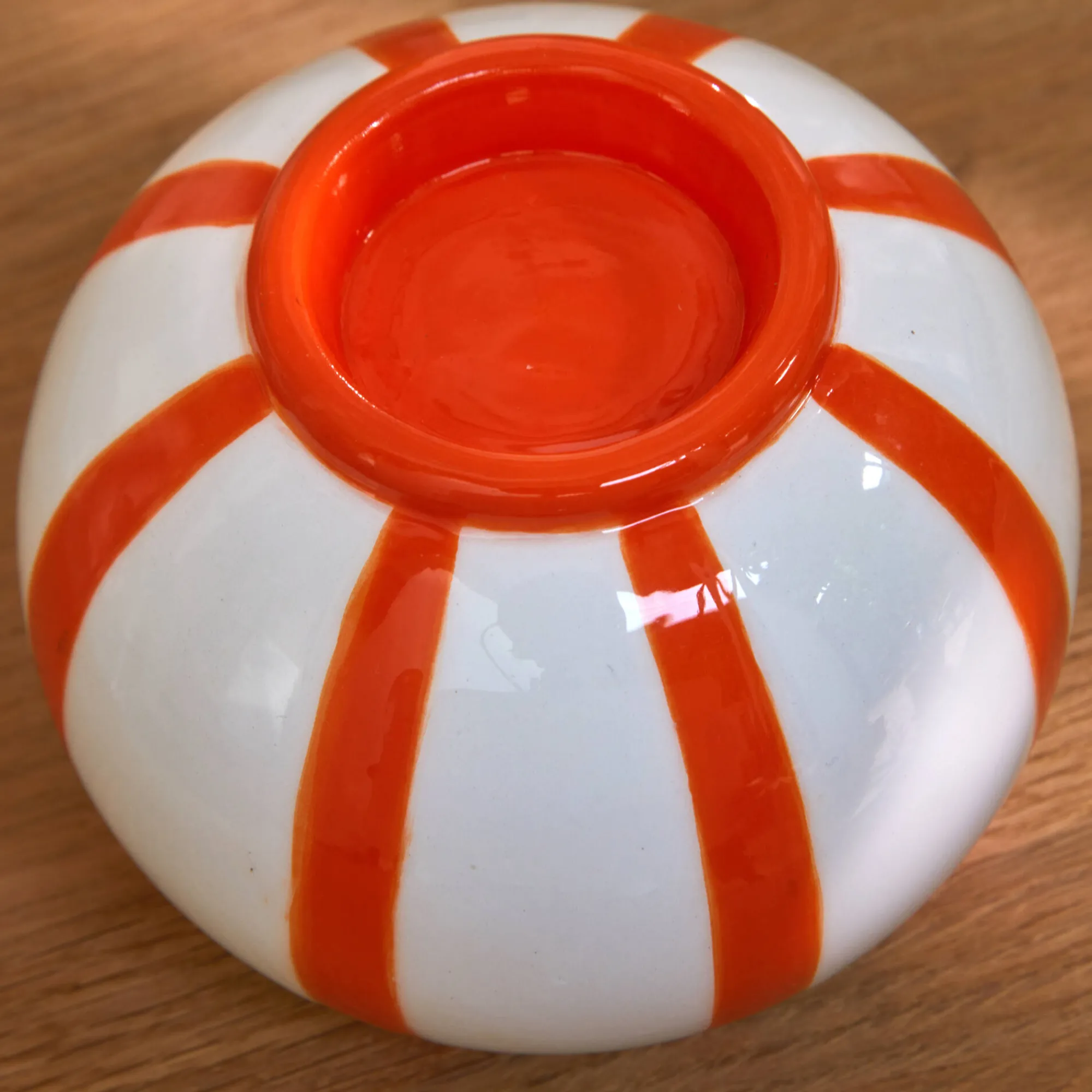Decoratieartikel<Blancheporte Ronde kaarshouder met oranje strepen wit/oranje