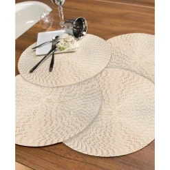 Feesttafel|Placemat<Blancheporte Ronde placemat met metallic design - Set van 4 ecru