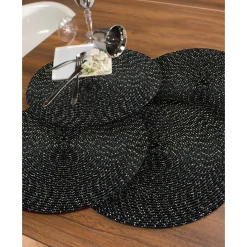 Feesttafel|Placemat<Blancheporte Ronde placemat met metallic design - Set van 4 zwart