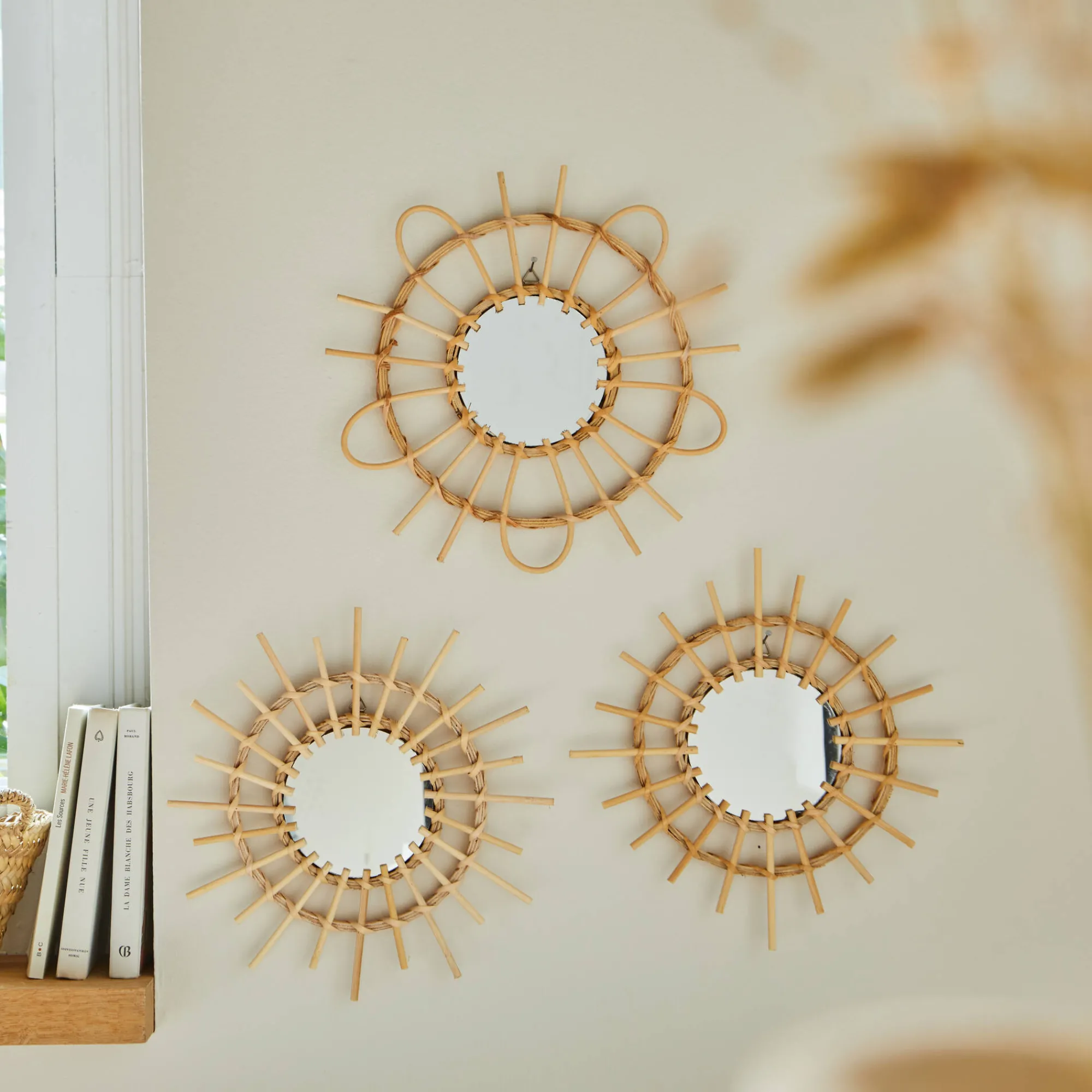 Decoratieartikel<Blancheporte Ronde spiegel in rotan - set van 3 hout