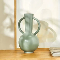Decoratieartikel<Blancheporte Ronde vaas in keramiek, dubbele handvatten - 29,5 cm hoog groen