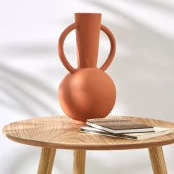 Decoratieartikel<Blancheporte Ronde vaas in keramiek, dubbele handvatten - 29,5 cm hoog oranje