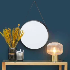 Decoratieartikel<Blancheporte Ronde wandspiegel in barbierstijl met handgreep zwart
