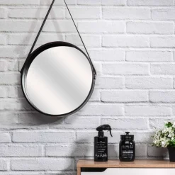 Decoratieartikel<Blancheporte Ronde wandspiegel in barbierstijl met handgreep zwart