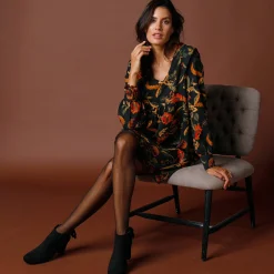Feestoutfits Dames|Jurk<Blancheporte Ruime, bedrukte jurk zwart / bronskleur