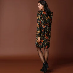 Feestoutfits Dames|Jurk<Blancheporte Ruime, bedrukte jurk zwart / bronskleur