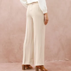 Broek<Blancheporte Ruime broek met elastische taille, crêpe beige
