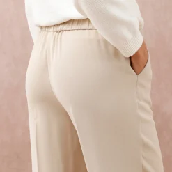 Broek<Blancheporte Ruime broek met elastische taille, crêpe beige