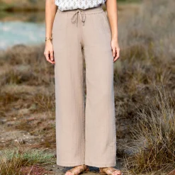 Broek<Blancheporte Ruime broek met hoge taille, katoengaas lichttaupe