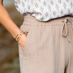Broek<Blancheporte Ruime broek met hoge taille, katoengaas lichttaupe
