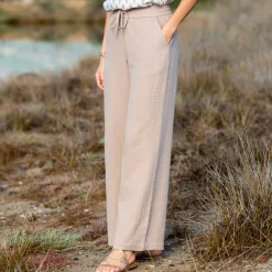 Broek<Blancheporte Ruime broek met hoge taille, katoengaas lichttaupe