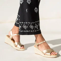 Broek<Blancheporte Ruime broek met hoge taille, bedrukte viscose zwart / ecru