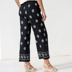 Broek<Blancheporte Ruime broek met hoge taille, bedrukte viscose zwart / ecru