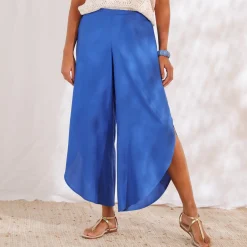 Broek<Blancheporte Ruime broek met split blauw