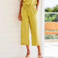 Broek<Blancheporte Ruime 7/8-broek met zakken, mix van katoen-linnen mosgroen