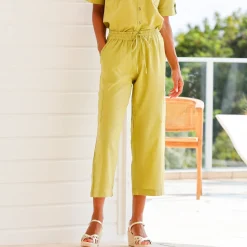 Broek<Blancheporte Ruime 7/8-broek met zakken, mix van katoen-linnen mosgroen