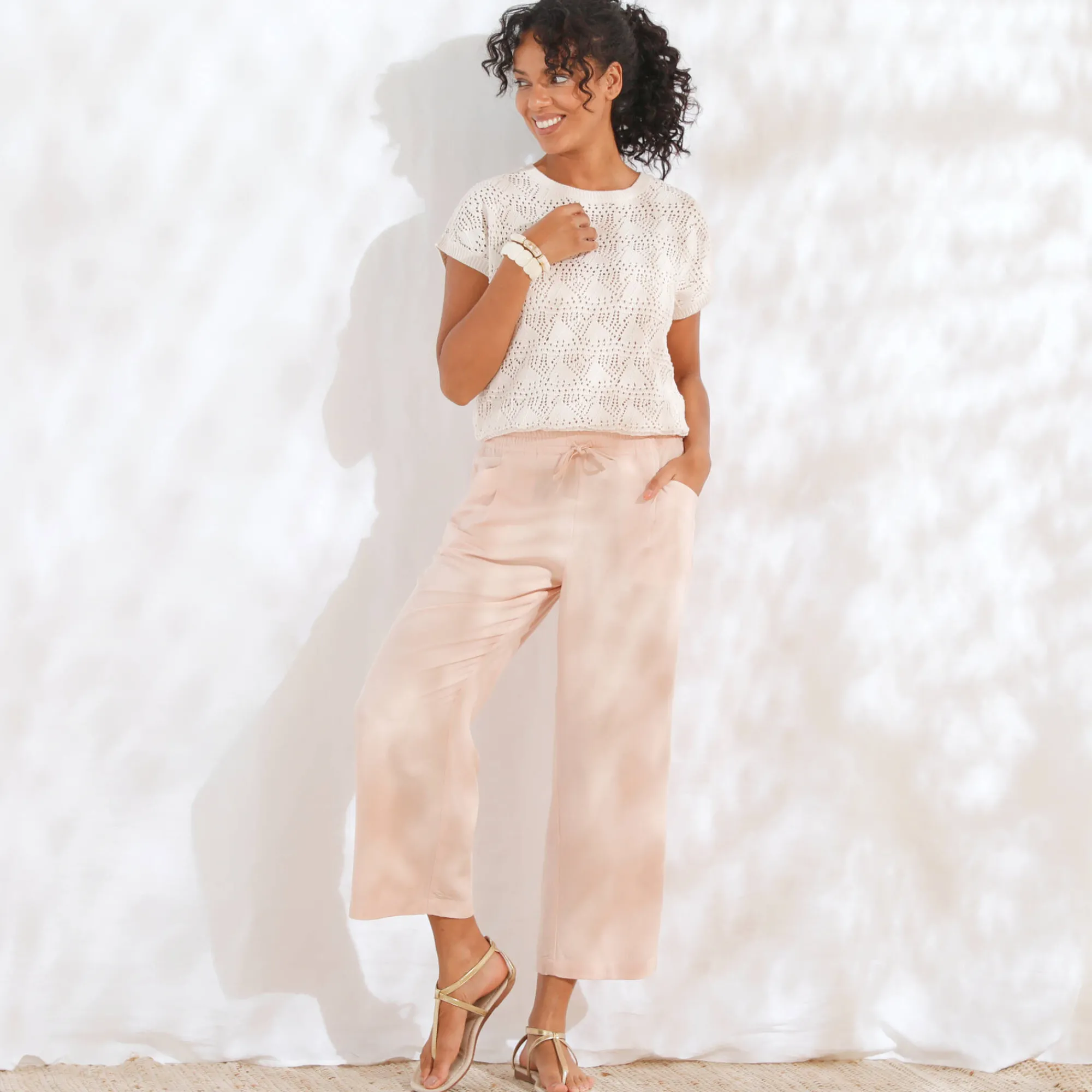 Broek<Blancheporte Ruime 7/8-broek, viscose en linnen poederroze