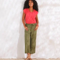 Broek<Blancheporte Ruime 7/8-broek, viscose en linnen kaki