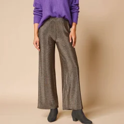 Feestoutfits Dames|Broek<Blancheporte Ruime, comfortabele broek, glanzend tricot goudkleurig