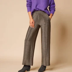 Feestoutfits Dames|Broek<Blancheporte Ruime, comfortabele broek, glanzend tricot goudkleurig