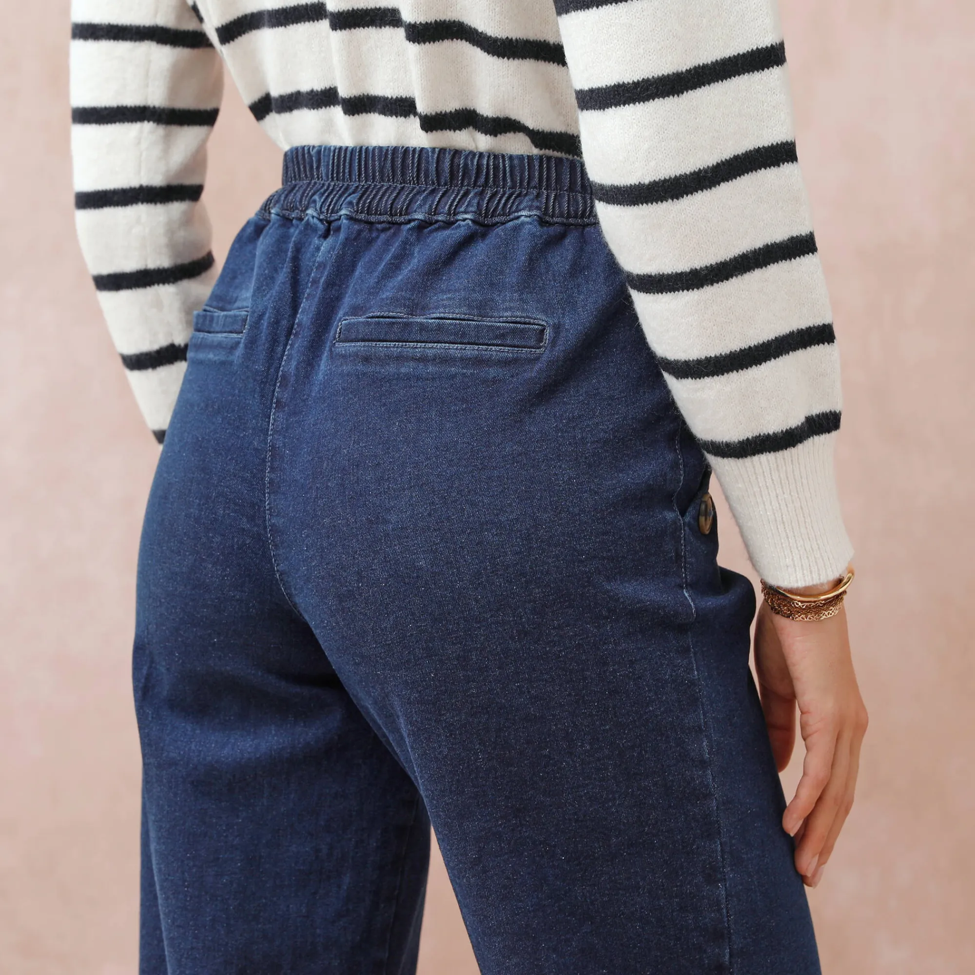 Jeans|Broek<Blancheporte Ruime jeans met knooppandeffect stone